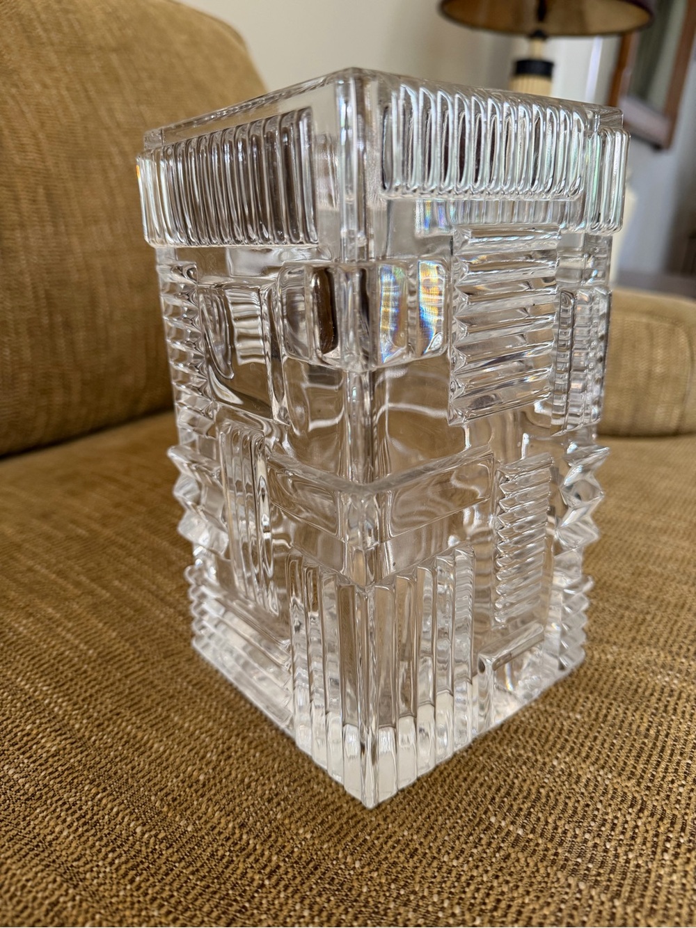 Marquis Waterford Clear Crystal Geometric design Cubist style vase gorgeous